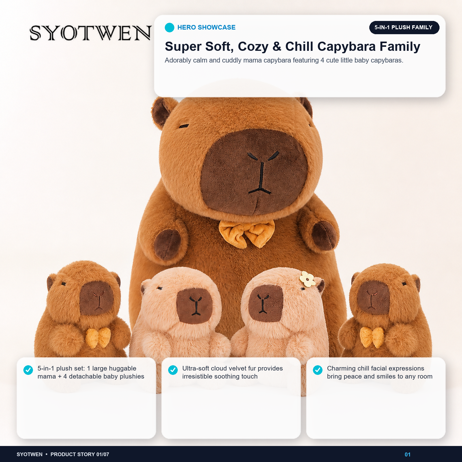 SYOTWEN Capybara Family Plush Stuffed Animal Toy & Hugging Pillow Set